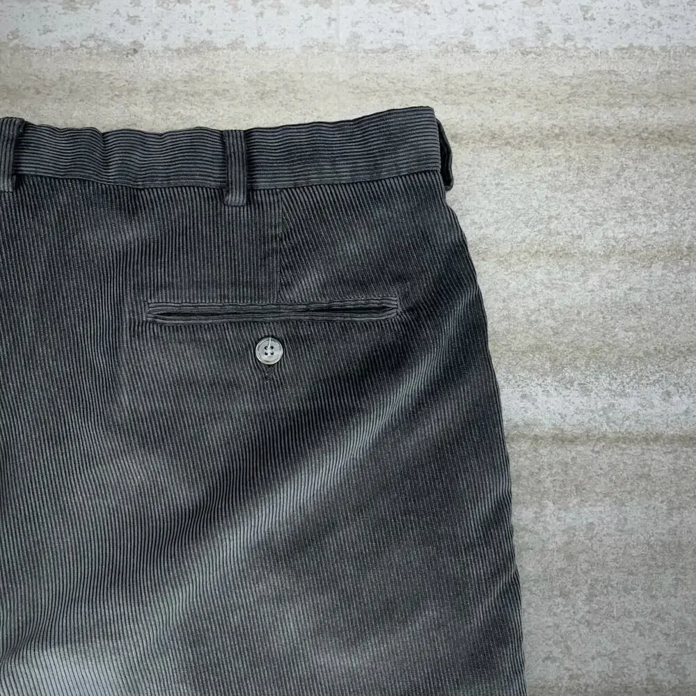 Vintage Y2K Corduroy Pants 38x32 Baggy Fit Olive Green Pleated Front